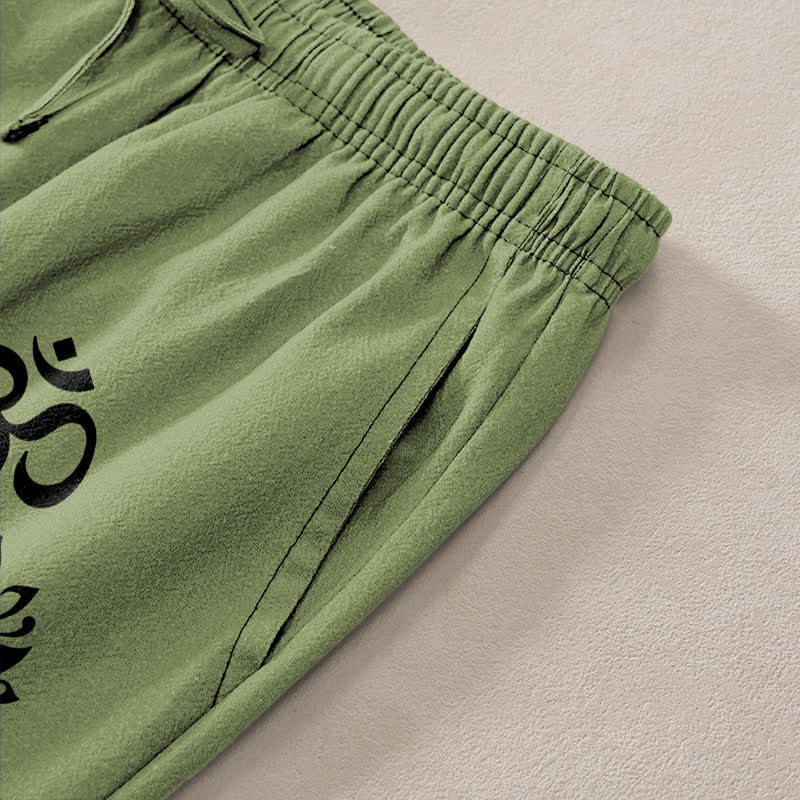 Buddha Stones Cotton Lotus Om Pattern Men's Tapered Pants With Pockets - image 3