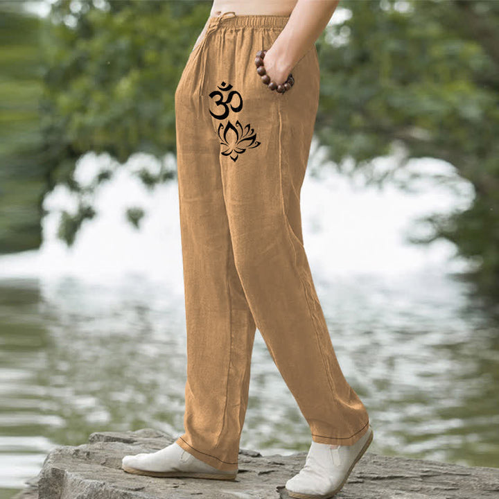 Buddha Stones Cotton Lotus Om Pattern Men's Tapered Pants With Pockets - image 5