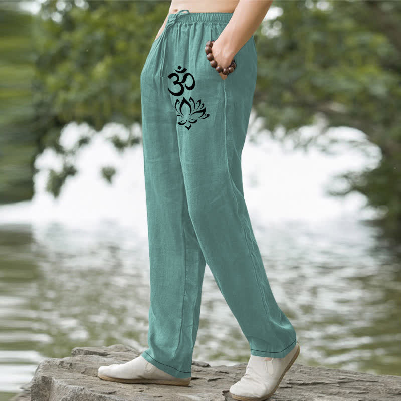 Buddha Stones Cotton Lotus Om Pattern Men's Tapered Pants With Pockets - image 7