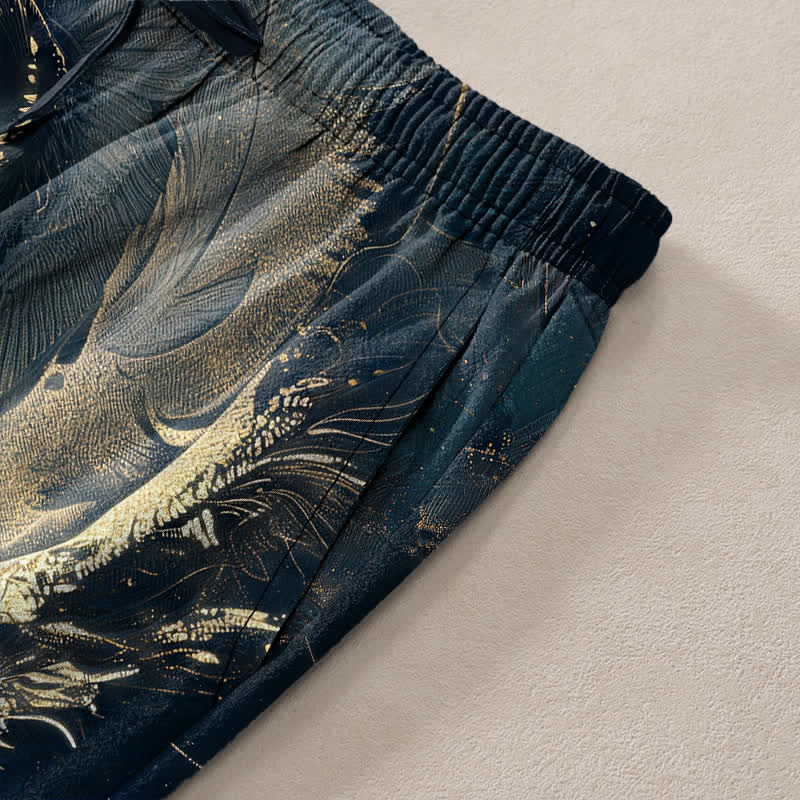 Buddha Stones Cotton Golden Dragon Wave Pattern Men's Tapered Pants With Pockets - image 3