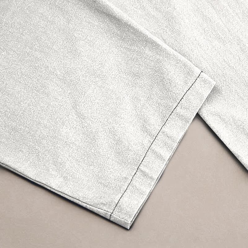 Buddha Stones Cotton White Crane Wave Pattern Men's Tapered Pants With Pockets - image 2