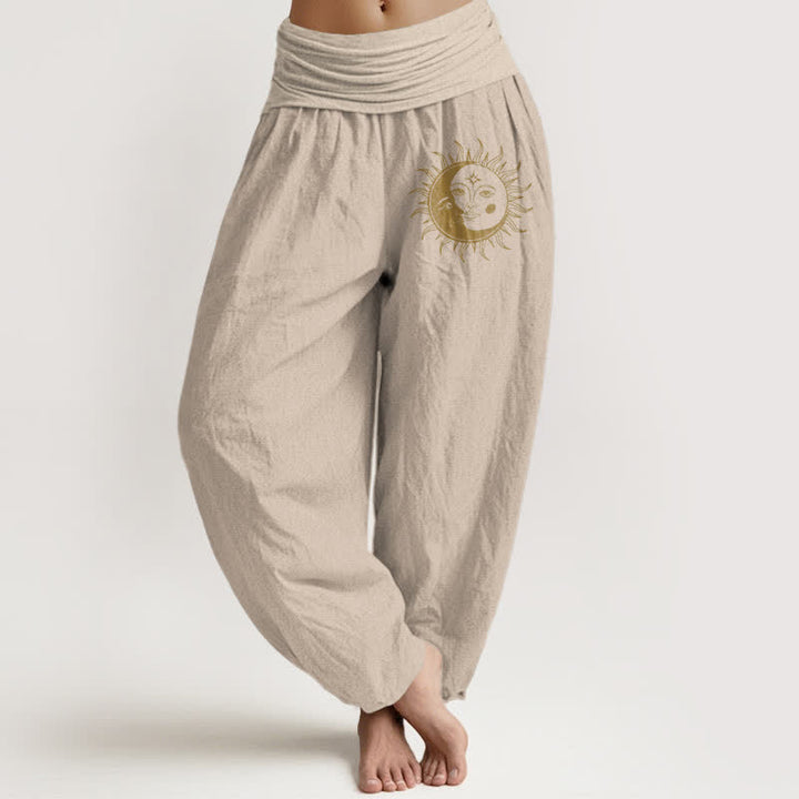 Buddha Stones Pure Cotton Golden Sun Moon Pattern Women's Elastic Waist Harem Pants - Tan - US16，UK/AU20，EU48 (3XL) - image 14
