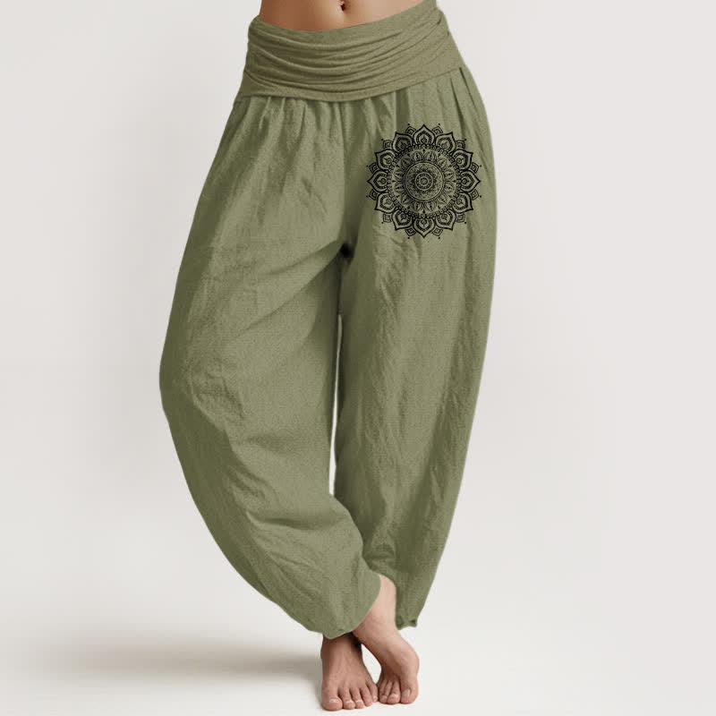 Buddha Stones Pure Cotton Mandala Pattern Women's Elastic Waist Harem Pants - OliveDrab - US16，UK/AU20，EU48 (3XL) - image 11