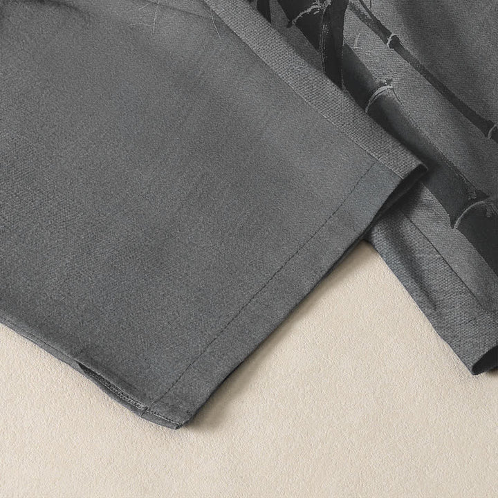 Buddha Stones Pure Cotton Ink Bamboo Pattern Drawstring Men's Tapered Pants With Pockets - image 5