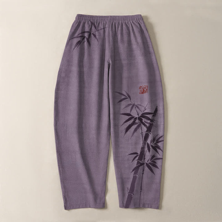 Buddha Stones Pure Cotton Ink Bamboo Pattern Drawstring Men's Tapered Pants With Pockets - image 14