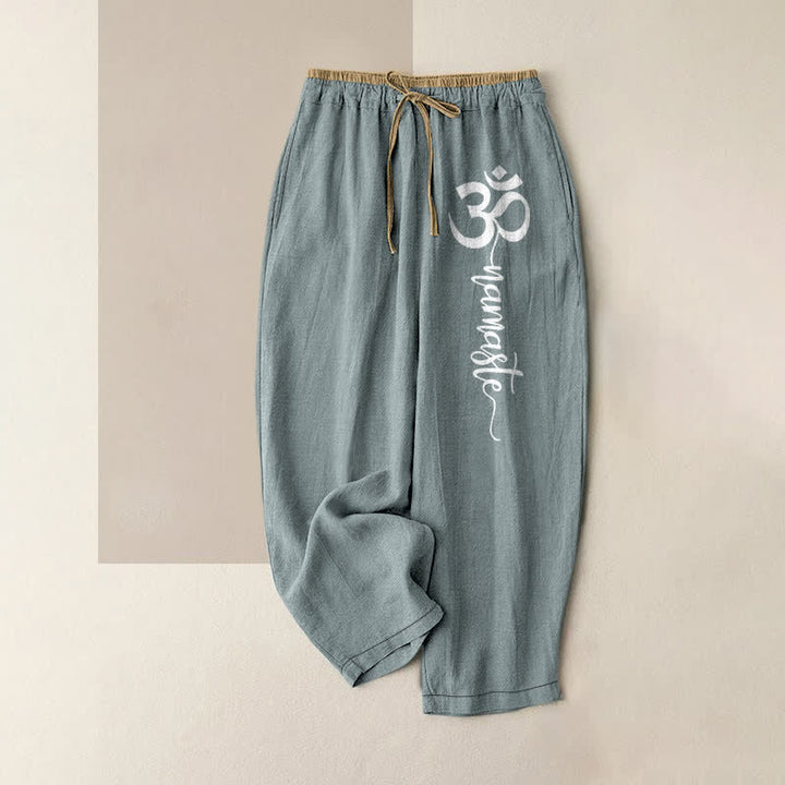 Buddha Stones Pure Cotton Om Symbol Pattern Women's Elastic Waist Pants With Pockets - LightBlue - US16，UK/AU20，EU48 (3XL) - image 8