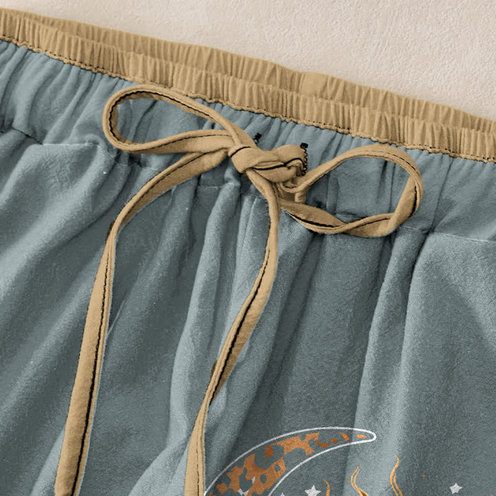 Buddha Stones Pure Cotton Celestial Sun Moon Pattern Women's Elastic Waist Pants With Pockets - image 9