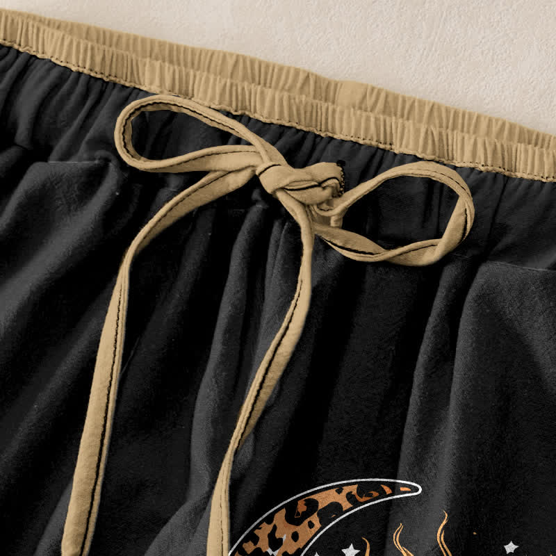 Buddha Stones Pure Cotton Celestial Sun Moon Pattern Women's Elastic Waist Pants With Pockets - image 1