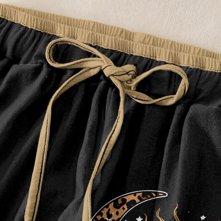 Buddha Stones Pure Cotton Celestial Sun Moon Pattern Women's Elastic Waist Pants With Pockets - image 1