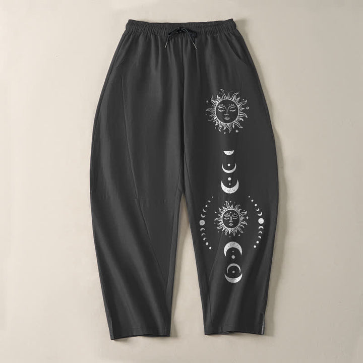 Buddha Stones Pure Cotton Sun Moon Phase Pattern Drawstring Men's Tapered Pants With Pockets - image 2