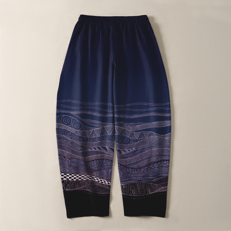 Buddha Stones Pure Cotton Tribal Wave Pattern Drawstring Men's Tapered Pants With Pockets - image 10