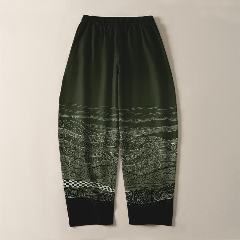 Buddha Stones Pure Cotton Tribal Wave Pattern Drawstring Men's Tapered Pants With Pockets - image 14
