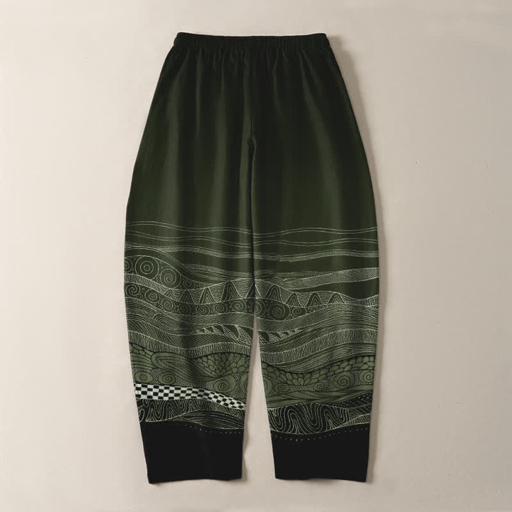 Buddha Stones Pure Cotton Tribal Wave Pattern Drawstring Men's Tapered Pants With Pockets - image 14