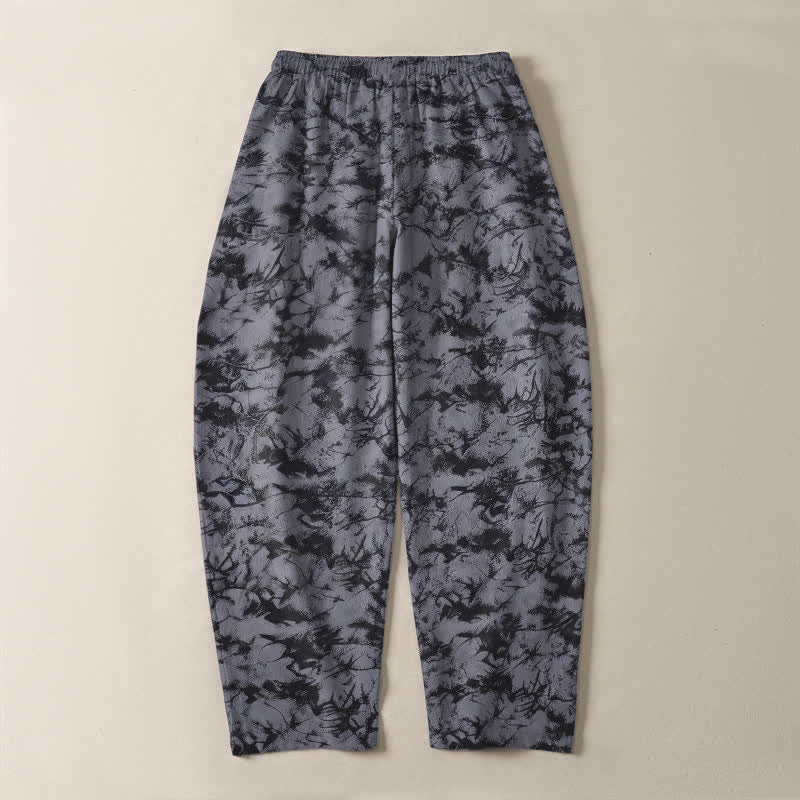 Buddha Stones Pure Cotton Dark Marble Camo Pattern Drawstring Men's Tapered Pants With Pockets - image 3