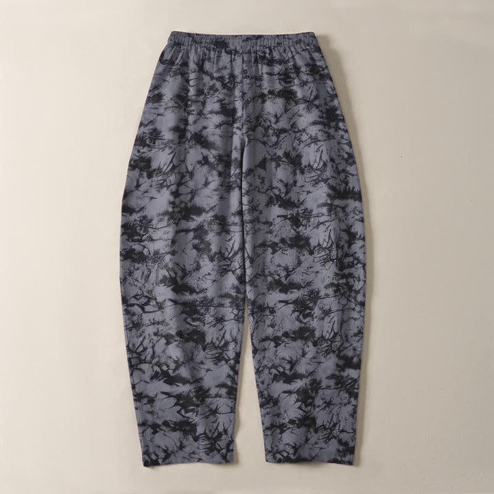 Buddha Stones Pure Cotton Dark Marble Camo Pattern Drawstring Men's Tapered Pants With Pockets - image 3