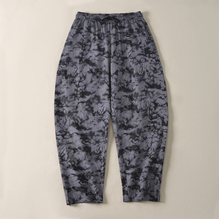 Buddha Stones Pure Cotton Dark Marble Camo Pattern Drawstring Men's Tapered Pants With Pockets - image 2