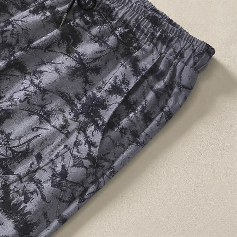 Buddha Stones Pure Cotton Dark Marble Camo Pattern Drawstring Men's Tapered Pants With Pockets - image 4