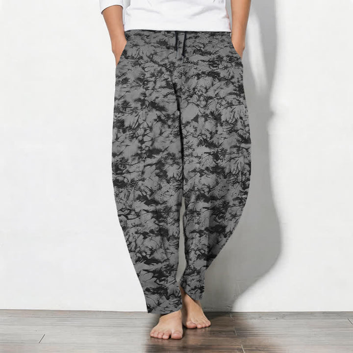 Buddha Stones Pure Cotton Dark Marble Camo Pattern Drawstring Men's Tapered Pants With Pockets - Black - US/UK/AU50，EU60 (5XL) - image 11