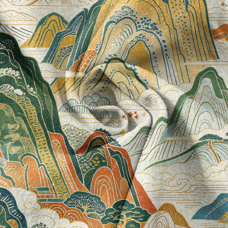 Buddha Stones Cotton Abstract Mountain Landscape Pattern Men's Short Sleeve Half Button Shirt - image 2