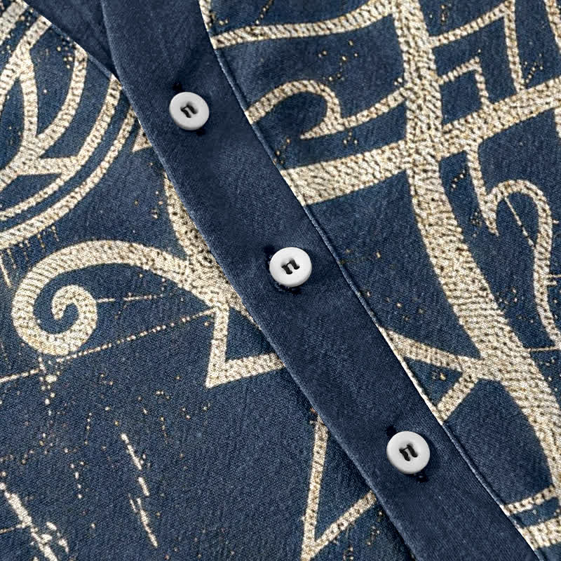 Buddha Stones Cotton Vintage Mandala Floral Pattern Men's Short Sleeve Half Button Shirt - image 3