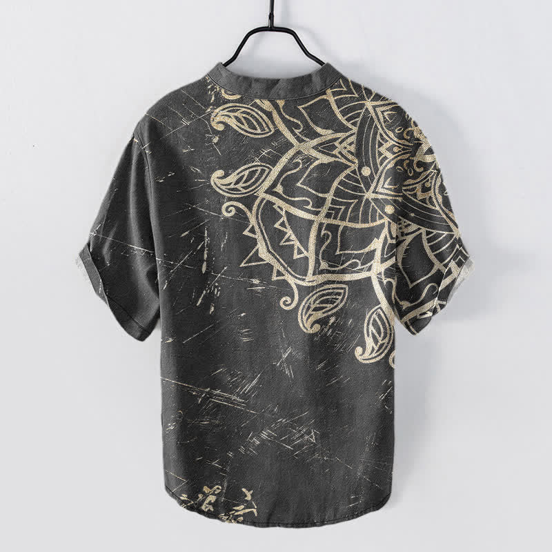 Buddha Stones Cotton Vintage Mandala Floral Pattern Men's Short Sleeve Half Button Shirt - image 6
