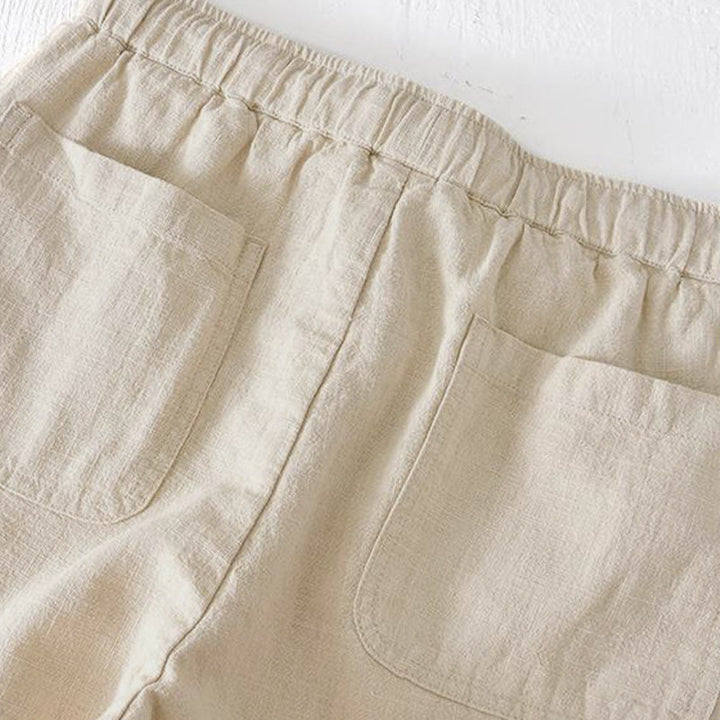 Buddha Stones Summer Solid Color Drawstring Elastic Waist Men's Ramie Linen Cotton Shorts With Pockets - image 2