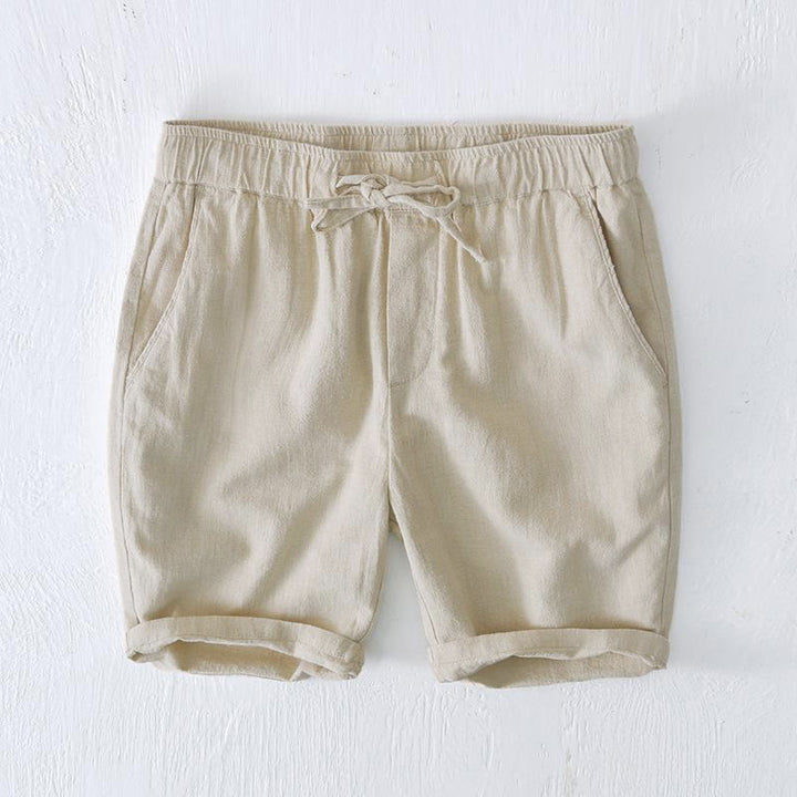 Buddha Stones Summer Solid Color Drawstring Elastic Waist Men's Ramie Linen Cotton Shorts With Pockets - Beige - US/UK/AU44，EU54 (4XL) - image 0