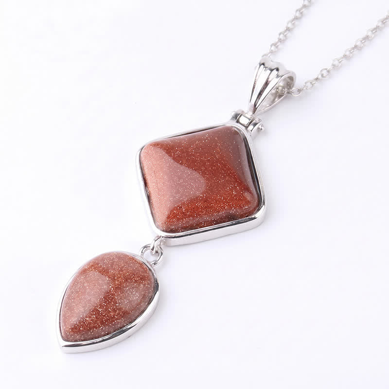 Buddha Stones Natural Stone Opal Double Pendant Calm Necklace - Goldstone - image 16