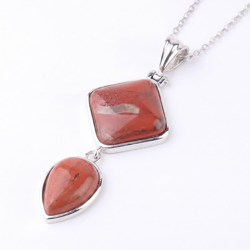Buddha Stones Natural Stone Opal Double Pendant Calm Necklace - Red Jasper - image 20