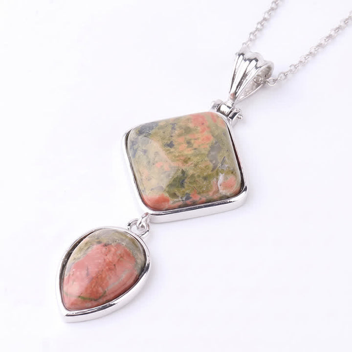 Buddha Stones Natural Stone Opal Double Pendant Calm Necklace - Unakite - image 34