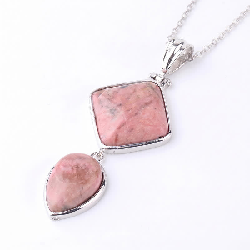 Buddha Stones Natural Stone Opal Double Pendant Calm Necklace - Rhodonite - image 32