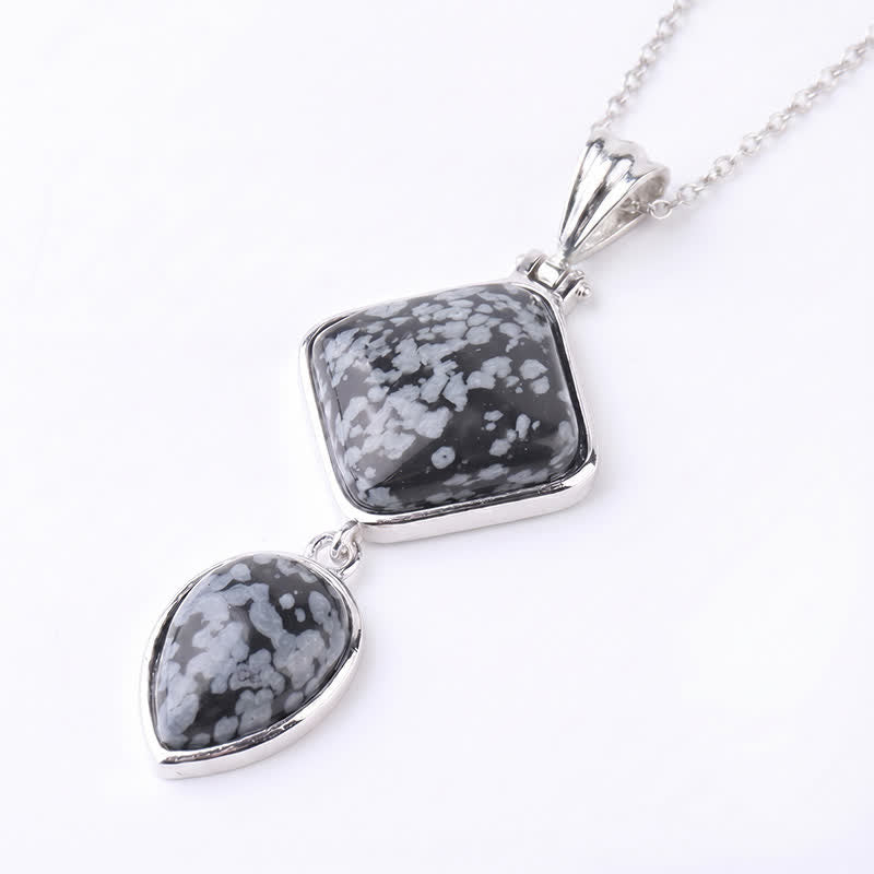 Buddha Stones Natural Stone Opal Double Pendant Calm Necklace - Snowflake Obsidian - image 24