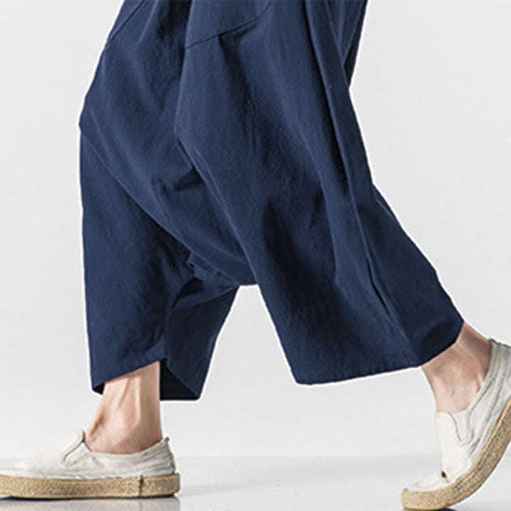 Buddha Stones Casual Low Crotch Design Drawstring Men's 7-8 Length Wide Leg Pants With Pockets - image 7