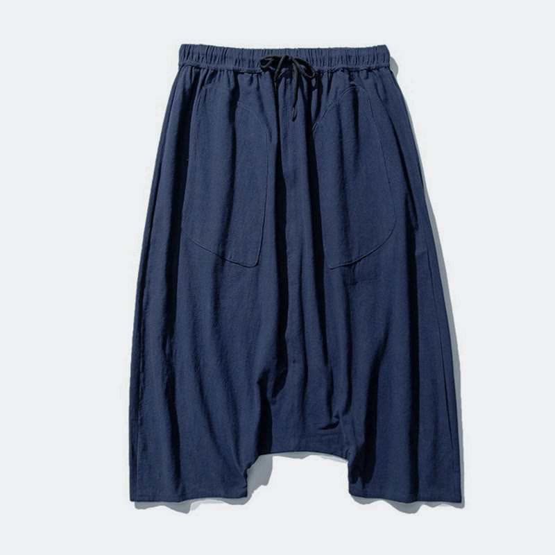 Buddha Stones Casual Low Crotch Design Drawstring Men's 7-8 Length Wide Leg Pants With Pockets - image 8
