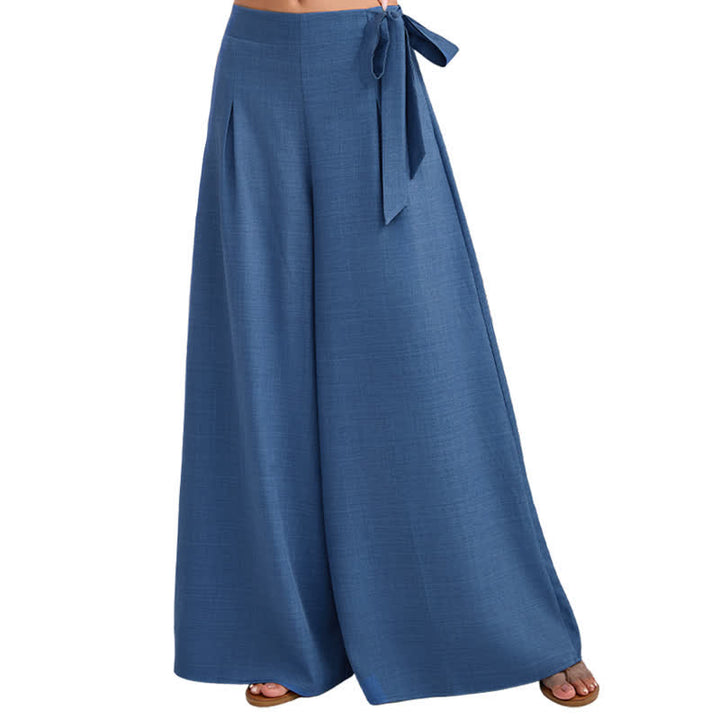 Buddha Stones Spring Casual Retro Plain Drawstring Women's Wide Leg Pants With Pockets - image 5
