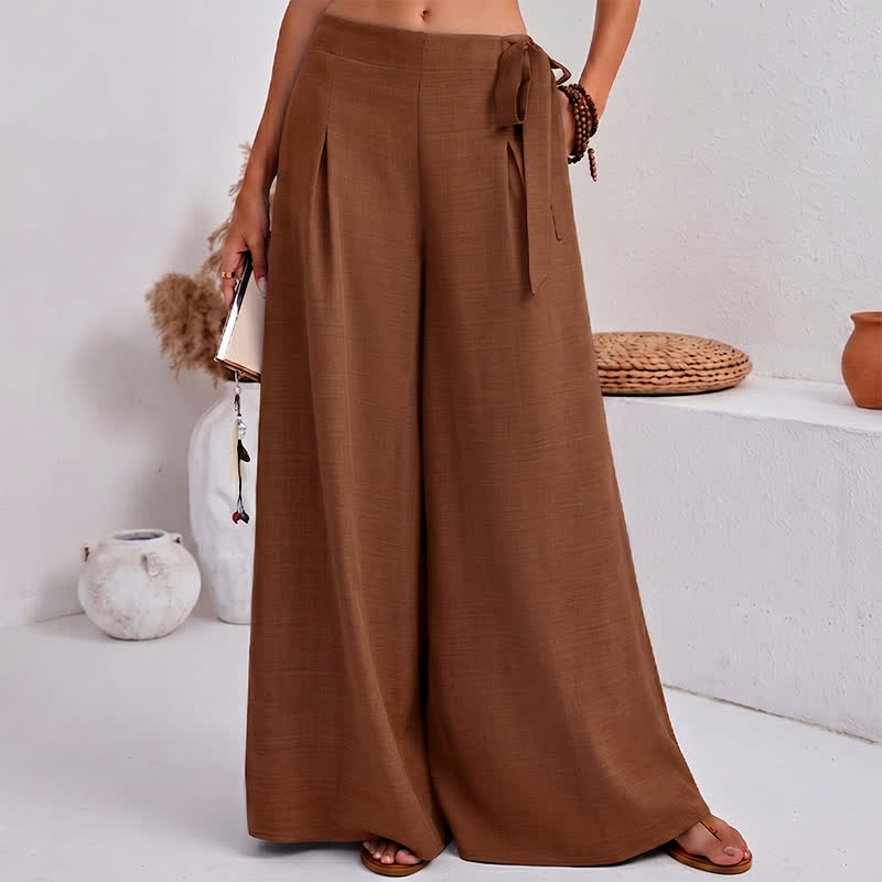 Buddha Stones Spring Casual Retro Plain Drawstring Women's Wide Leg Pants With Pockets - DarkGoldenrod - US14，UK/AU18，EU46 (2XL) - image 12
