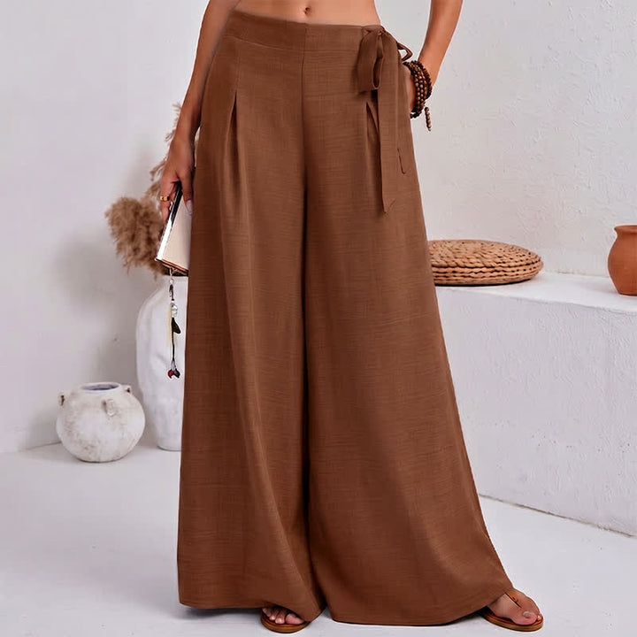 Buddha Stones Spring Casual Retro Plain Drawstring Women's Wide Leg Pants With Pockets - DarkGoldenrod - US14，UK/AU18，EU46 (2XL) - image 12