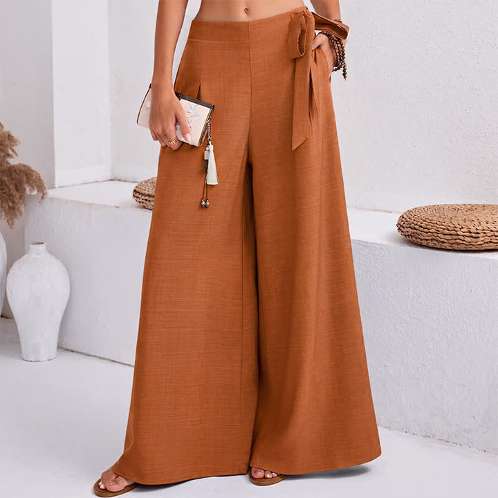 Buddha Stones Spring Casual Retro Plain Drawstring Women's Wide Leg Pants With Pockets - Orange - US14，UK/AU18，EU46 (2XL) - image 14