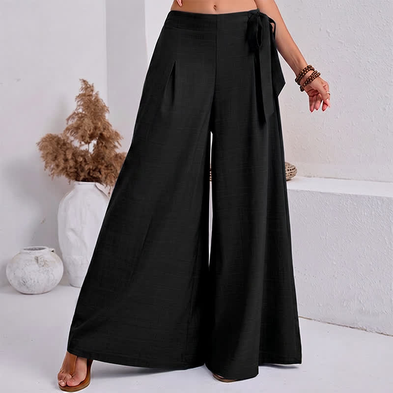 Buddha Stones Spring Casual Retro Plain Drawstring Women's Wide Leg Pants With Pockets - image 7