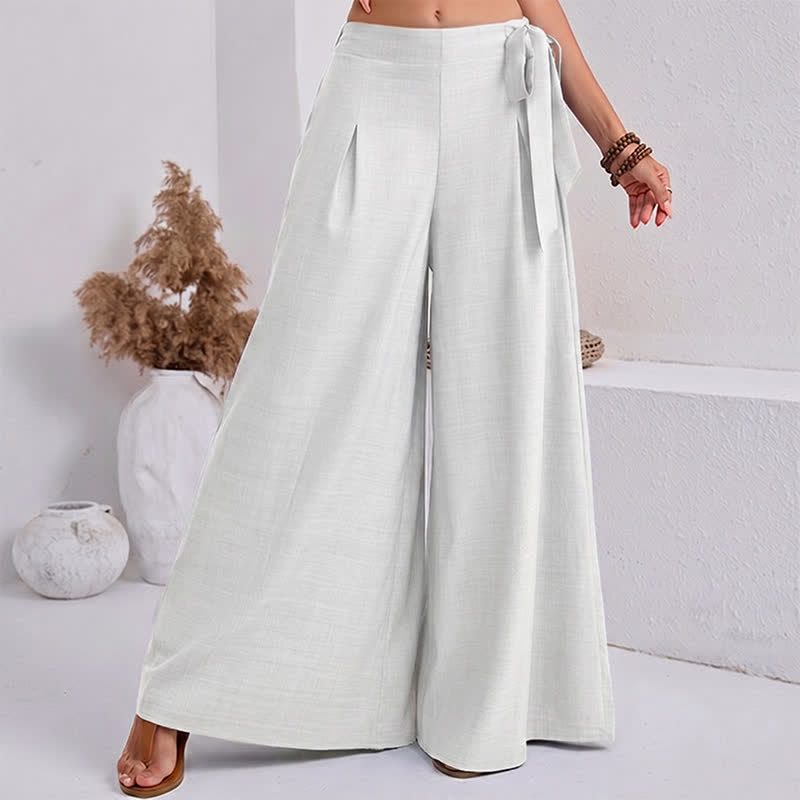 Buddha Stones Spring Casual Retro Plain Drawstring Women's Wide Leg Pants With Pockets - image 17