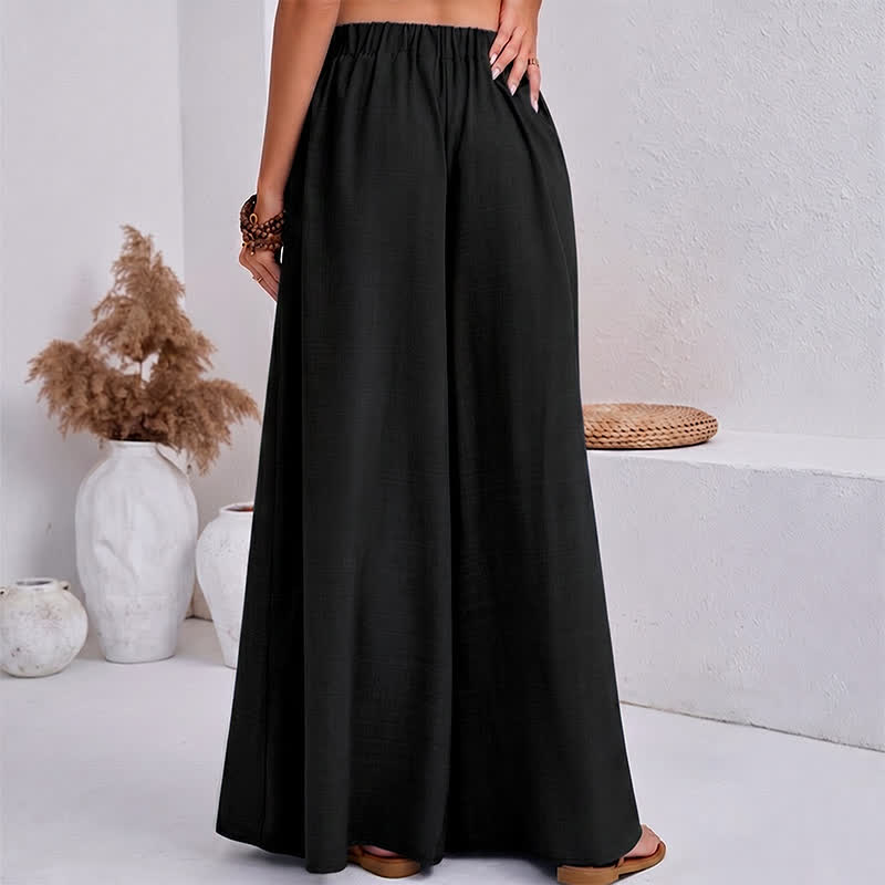 Buddha Stones Spring Casual Retro Plain Drawstring Women's Wide Leg Pants With Pockets - image 9