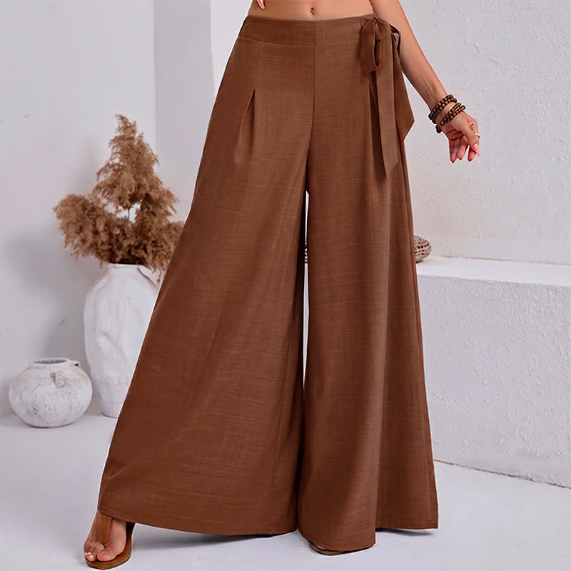 Buddha Stones Spring Casual Retro Plain Drawstring Women's Wide Leg Pants With Pockets - image 13