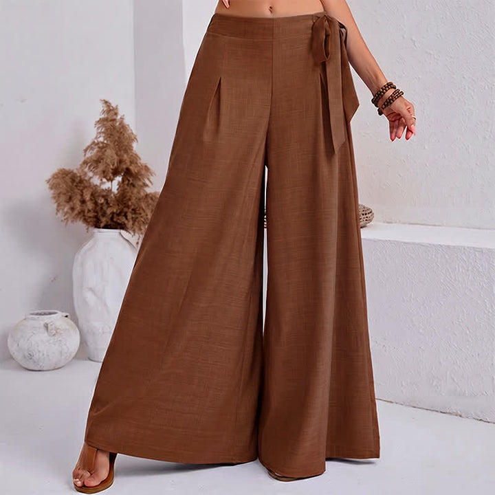 Buddha Stones Spring Casual Retro Plain Drawstring Women's Wide Leg Pants With Pockets - image 13