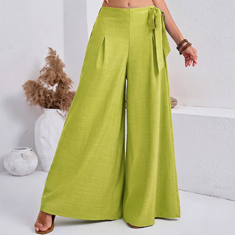 Buddha Stones Spring Casual Retro Plain Drawstring Women's Wide Leg Pants With Pockets - image 11