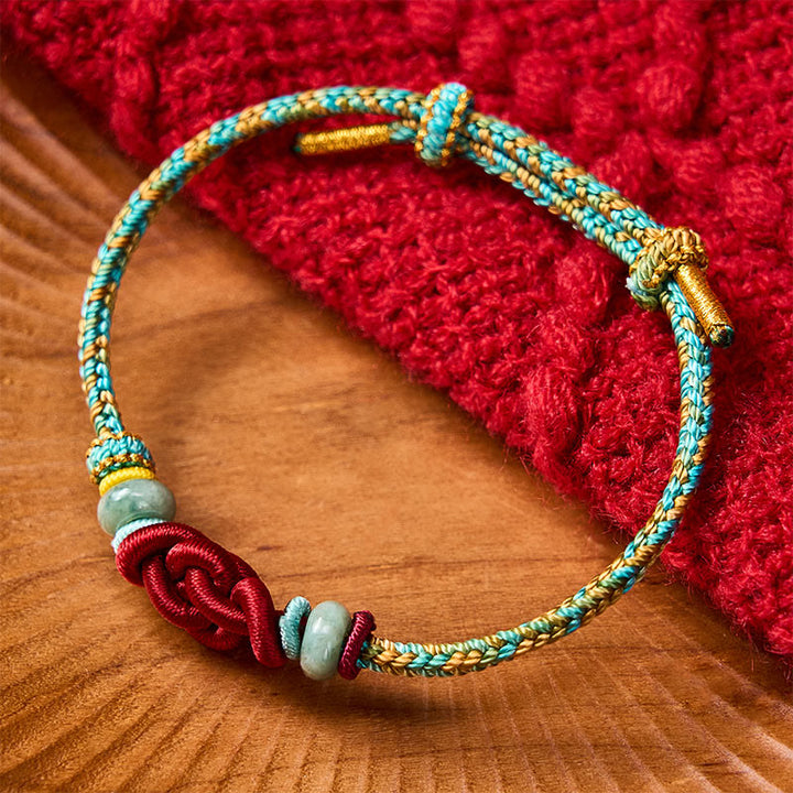 Buddha Stones Handmade Braided Yellow Green Wenchang Knot Jade Luck Adjustable Bracelet - image 3