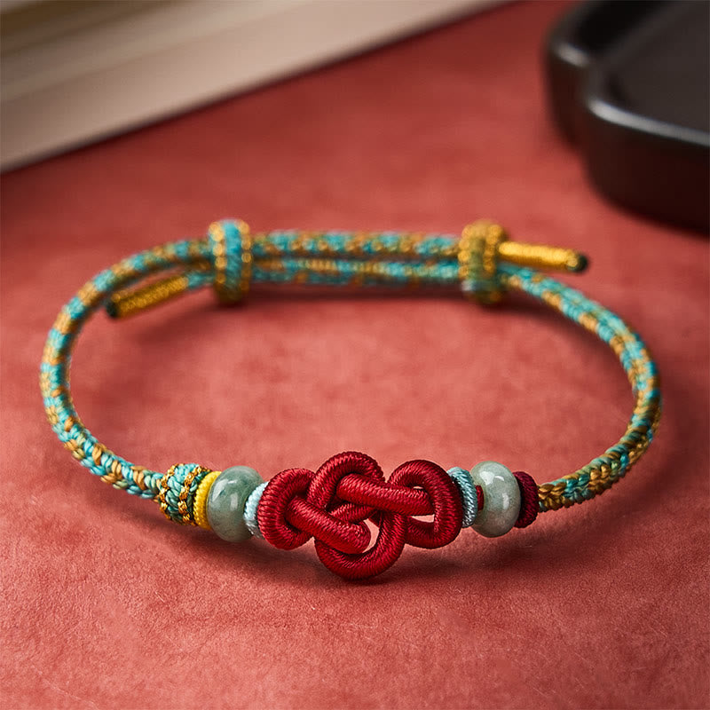 Buddha Stones Handmade Braided Yellow Green Wenchang Knot Jade Luck Adjustable Bracelet - image 0