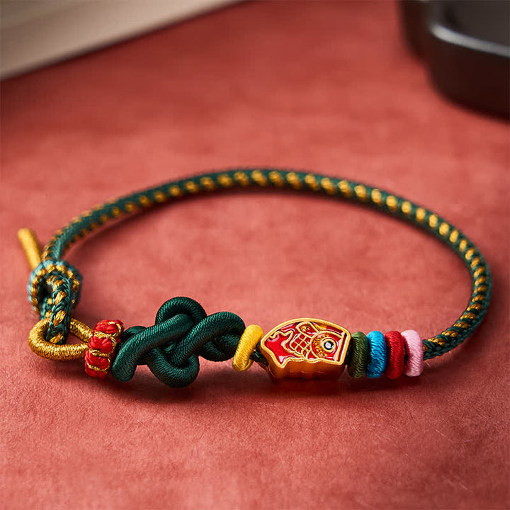 Buddha Stones Hand-Woven Colorful Green String Koi Fish Protection Rope Bracelet - image 2