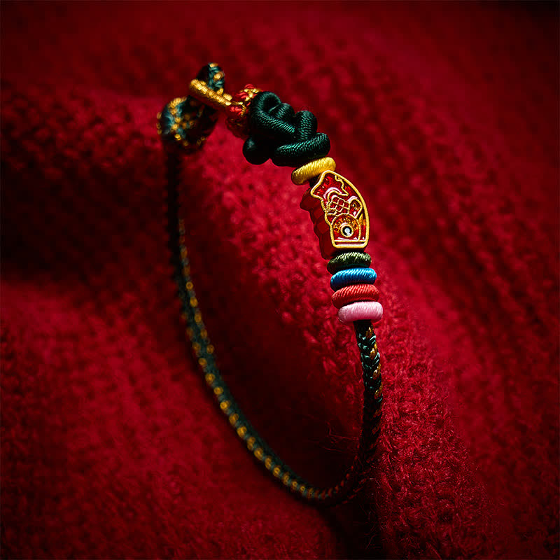 Buddha Stones Hand-Woven Colorful Green String Koi Fish Protection Rope Bracelet - image 3