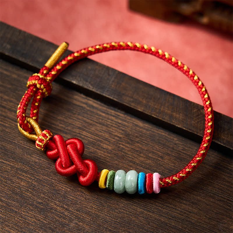 Buddha Stones Hand-Woven Chinese Knotting Luck Jade String Bracelet - image 1