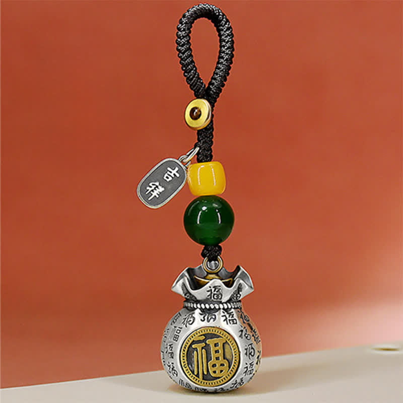 Buddha Stones Copper Fu Character Blessing Fortune Bag Keychains - Fu Character(Luck ♥ Blessing) - image 0
